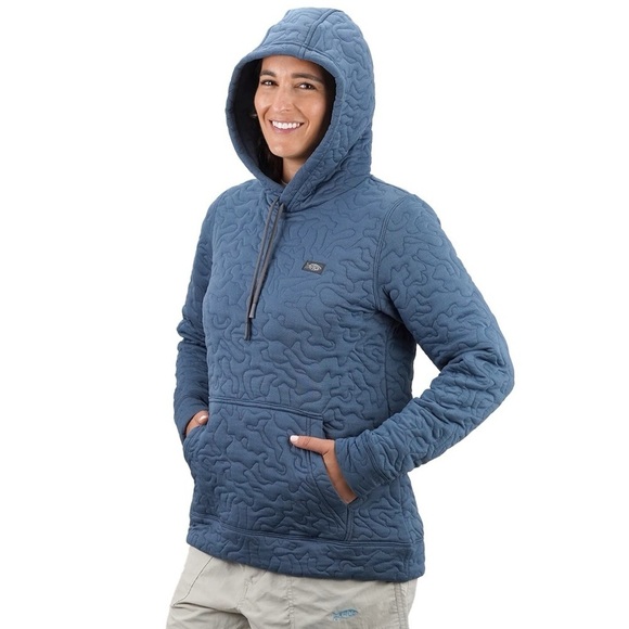 AFTCO Women's Quilted Refuge Hoodie Pullover Outdoor Fishing Sustainable Blue S - Picture 2 of 13